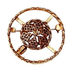 Vintage Pastelli Gold Tone Brooch with Floral Inset 1990’s Celestial Celtic